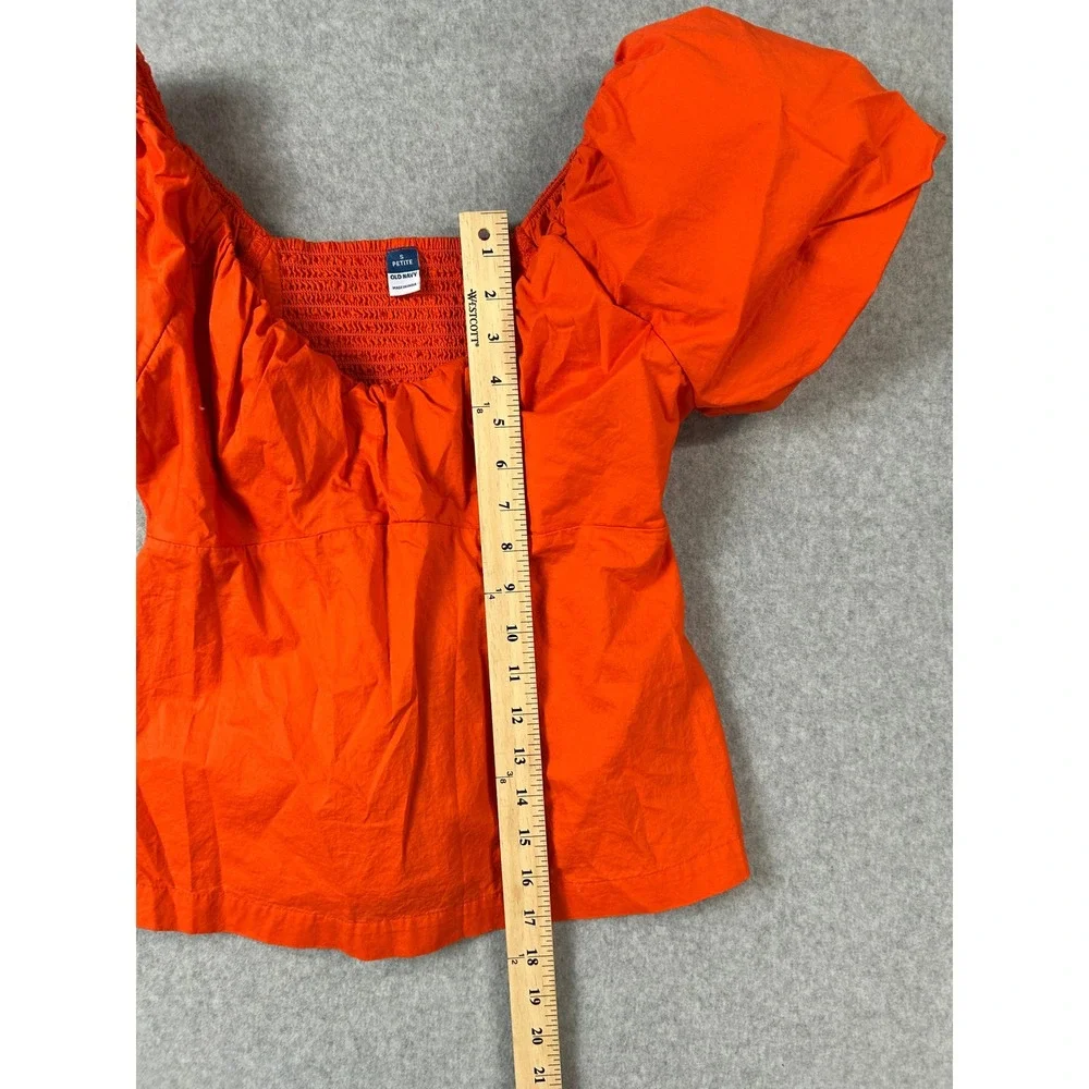 Old Navy SS Vee Trapeze Puff Sleeve Top Warm Sunset Orange Small Petite